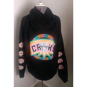 Crooks & Castles Black Hoodie Orange/Blue/Pink Graphics Size XL Face/Snakes Warm